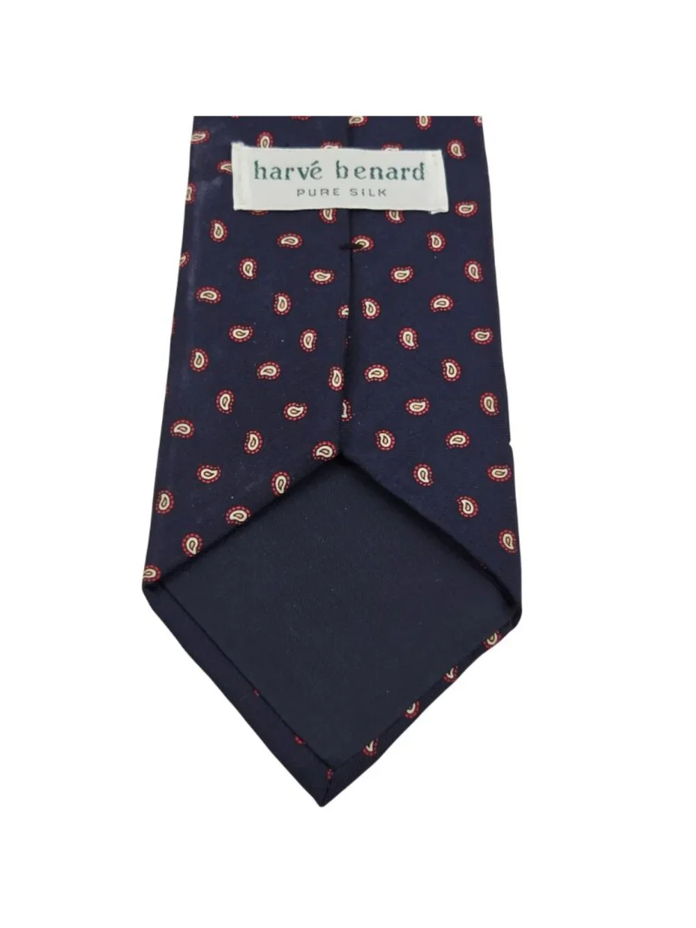 Harvé Benard Mens Navy Blue Silk Tie Red Paisley Pattern